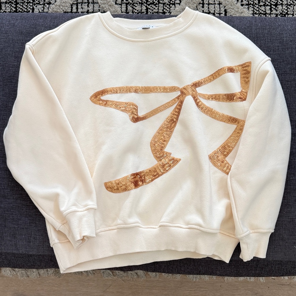 Gilli Cream Sweater with Gold Bow Accent